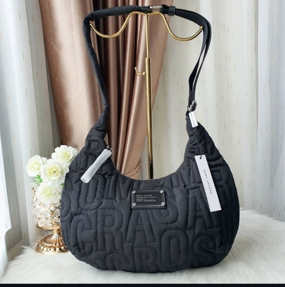 NWT Marc Jacobs Jumbled Logo Workwear Nylon Crossbody Bag In Black